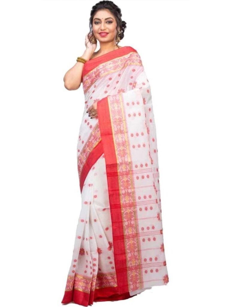 Aishani Saree Ghar Ethnic Motifs Zari Pure Cotton Handloom Taant Sarees
