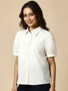 Allen Solly Woman Spread Collar Solid Cotton Boxy Casual Shirt