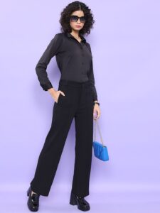 CHIC BY TOKYO TALKIES Women Straight Fit High-Rise Formal Trousers
