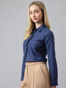 English Navy Striped Formal Shirt