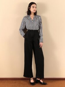 FABLE STREET Comfort Fit Collarless Vertical Striped Satin Casual Shirt
