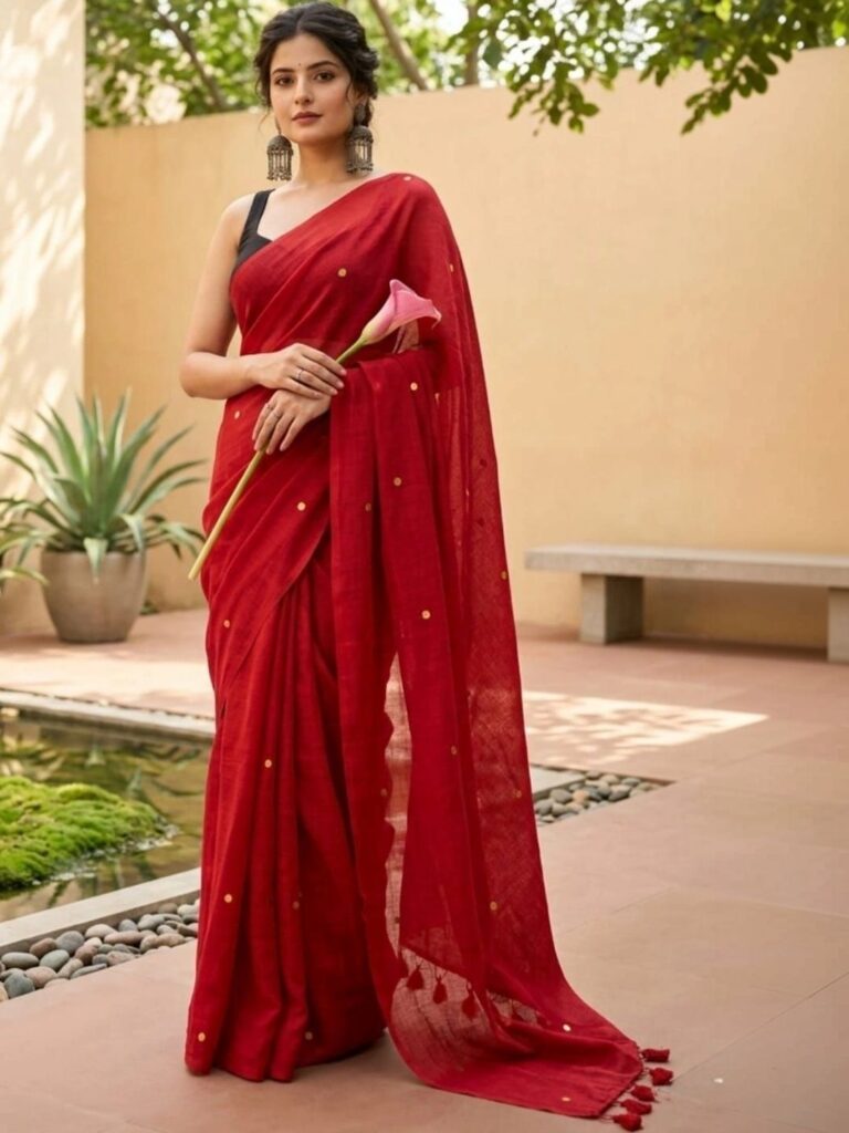 KALINI Polka Dot Zari Pure Cotton Khadi Saree