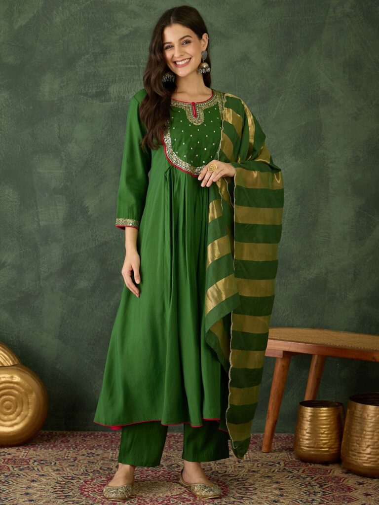KALINI Women Embroidered A-Line Republic Day Kurta Set