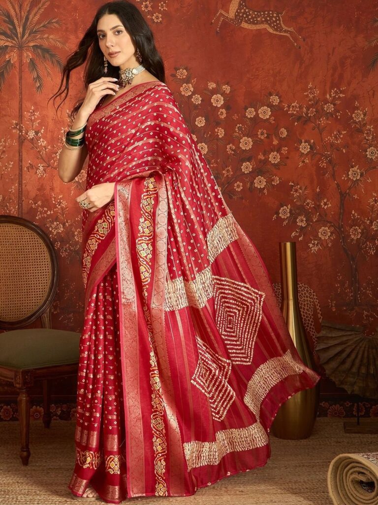Sangria Bandhani Zari Silk Cotton Bandhani Saree