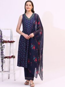 W Women Floral Printed Regular Kurta with Trousers & With Dupatta